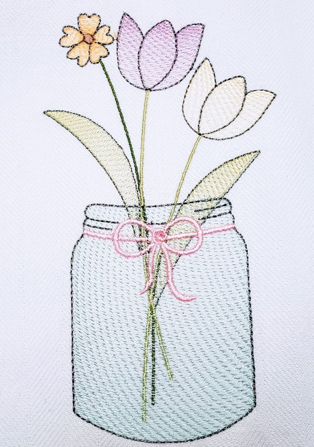 Embroidered Flowers in Mason Jars, Large Kitchen Towels - Dianne