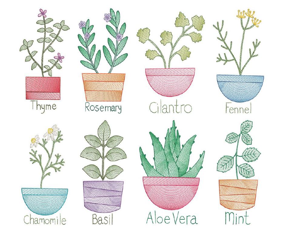 Embroidered Herbs Large Kitchen Towels - Dianne Sews and More