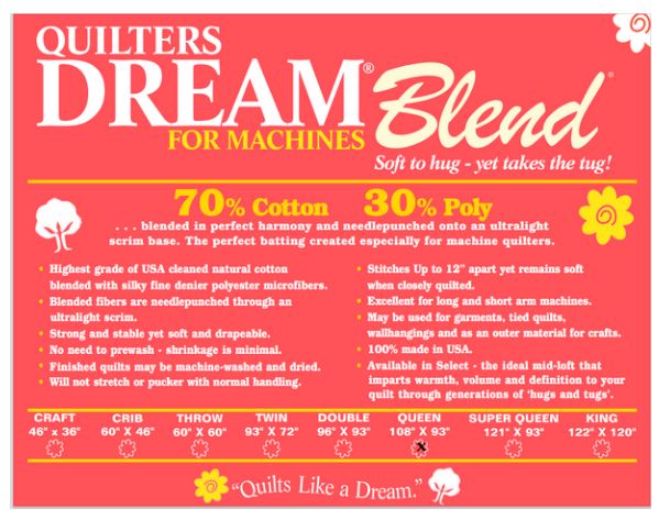 Quilters Dream Blend 70/30 Batting for Machines - Dianne Sews & More