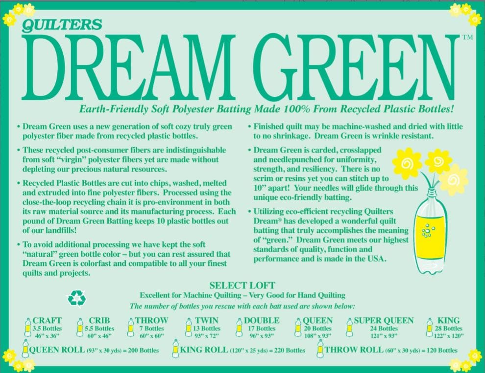 Quilters Dream Green Mid Loft from 100% Recycled Bottles