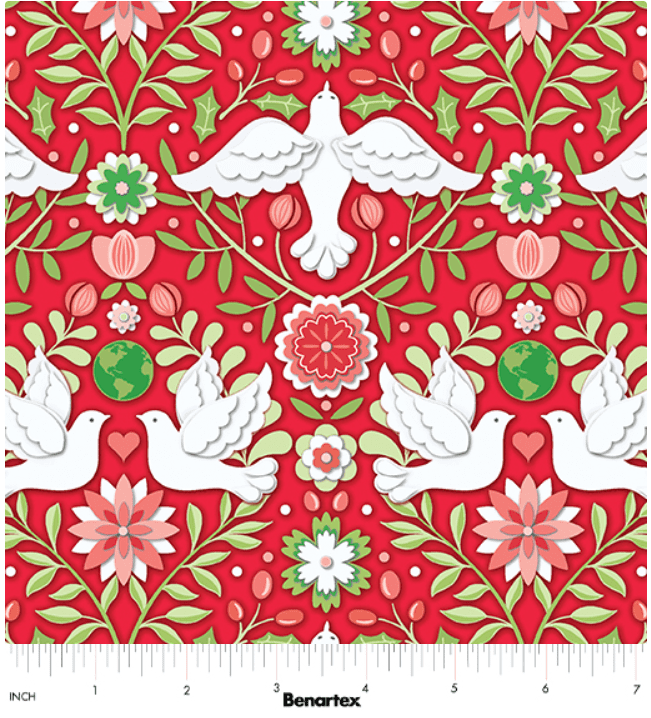 Benartex Peace on Earth Holiday Feature Damask Ruby #13663-20