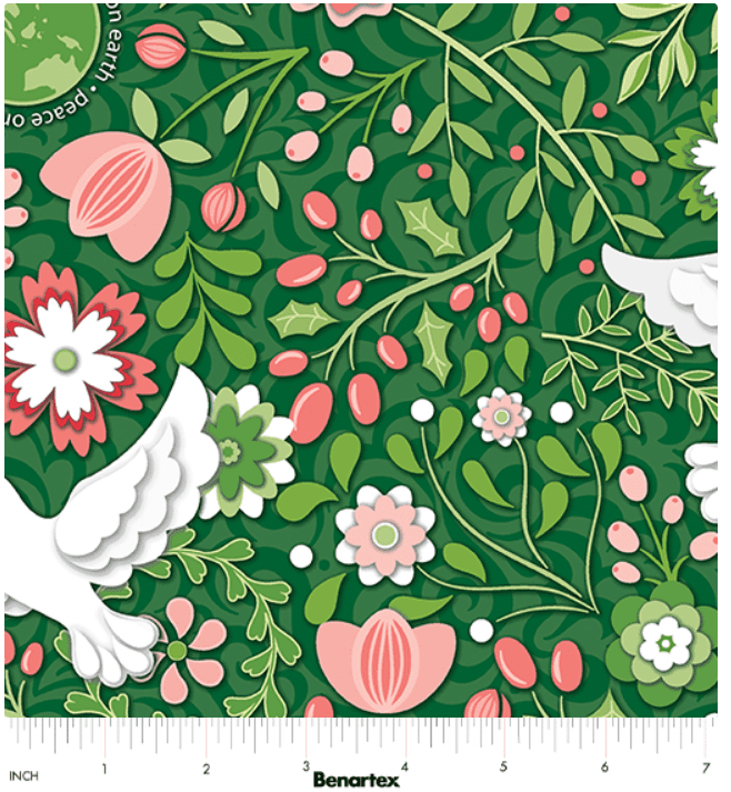 Benartex Peace on Earth Holiday Feature Forest Doves #13662-46