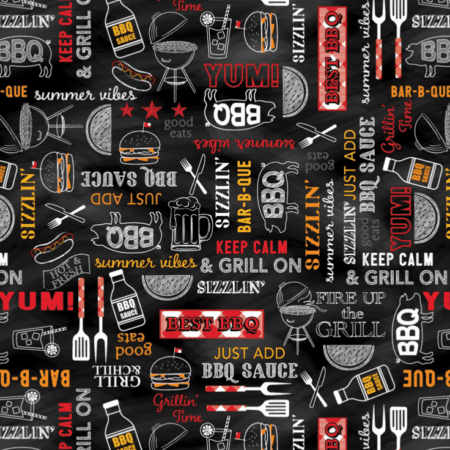 Benartex Grillin' & Chillin' Black Grillin' Time Words