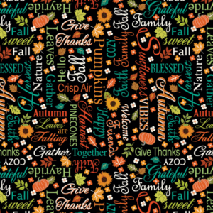 Benartex Gather Together Words of Autumn Black #14457 12