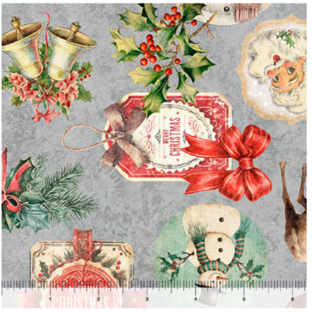 QT Fabrics Holly Jolly Christmas Collage Gray