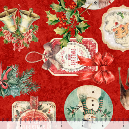 QT Fabrics Holly Jolly Christmas Collage Red