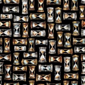 QT Fabrics Like Clockwork Hourglasses Black #2600-30726-J