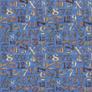 QT Fabrics Like Clockwork Number Toss Blue #2600-30728-B