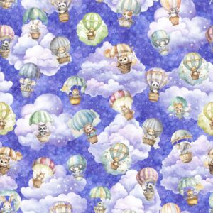 QT Fabrics Oh the Places Animals/Hot Air Balloons Sky-Hyacinth 2600-30666-L