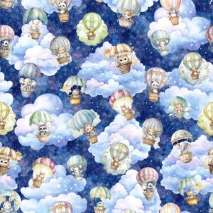 QT Fabrics Oh The Places Animals/Hot Air Ballons Sky Nightfall 2600-30666-W