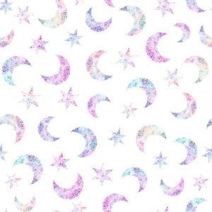 QT Fabrics Oh the Places Moons & Stars White 2600-30668-Z