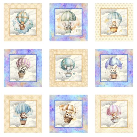 QT Fabrics Oh the Places Animals in Hot Air Balloon PANEL #2600-30665-Z