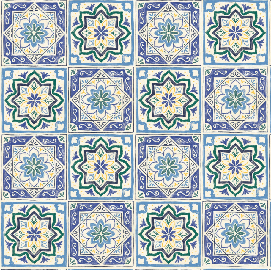 P & B Textiles Cyprus Decorative Blue Tiles #05576-B