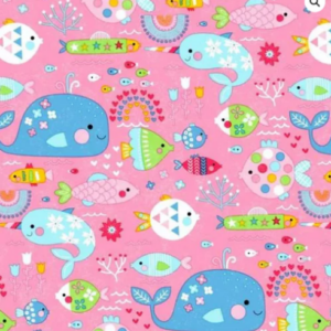 Oasis Fabrics Fun Flannels Pink Rainbow Fish