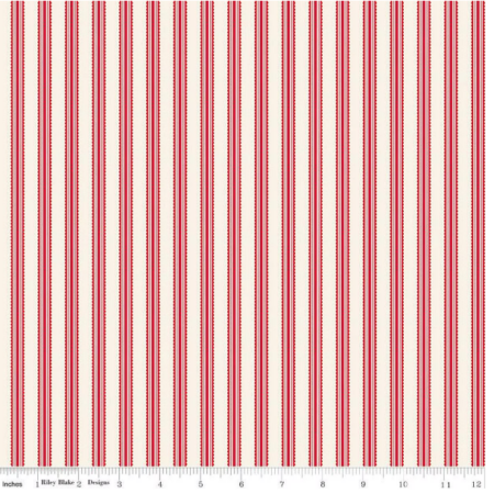 Riley Blake Letters to Cupid Red Stripes on Cream