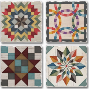 Barn Quilt Signs Tumbled Tile 4pc Coaster Set