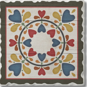 Barn Quilt Folk Hearts & Flowers-Square Single Coaster