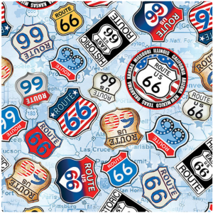 Benartex America's Highway Route 66 Signs Light Blue