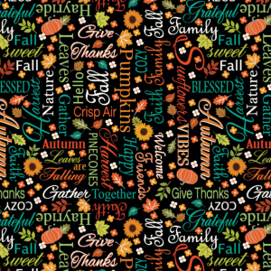 Benartex Gather Together Words of Autumn Black #14457 12
