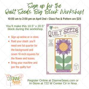 Quilt Seeds Flower  #6 Big Block Workshop on April 2nd