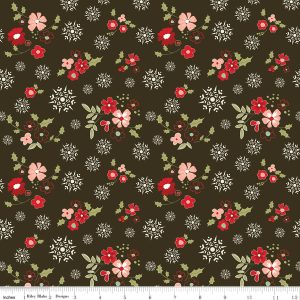 Riley Blake Glisten Winter Flowers #C16222-Mocha