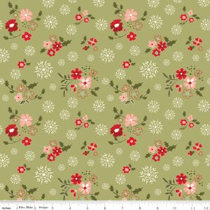 Riley Blake Glisten Winter Flowers #C16222-Olive