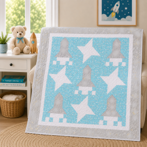 Lift Off Rocket Quilt Top Kit with Pattern Light Blue