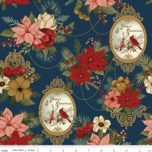 Christmas Greetings Holiday Floral Clusters Navy