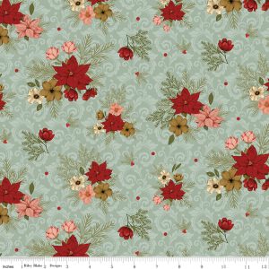 Christmas Greetings Poinsetta Floral Sage