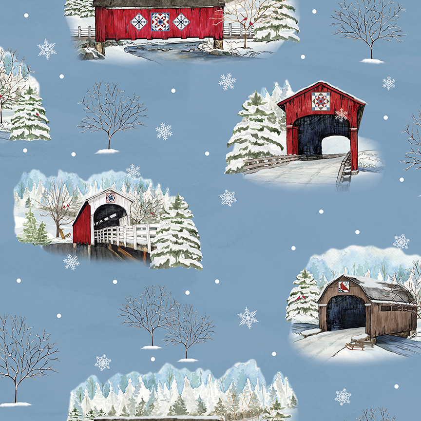 Covered Bridges in Winter Main Blue