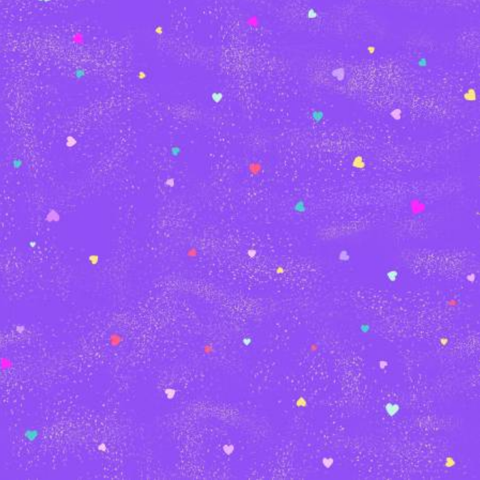 Clothworks Unicorn Love Tossed Hearts Dark Purple