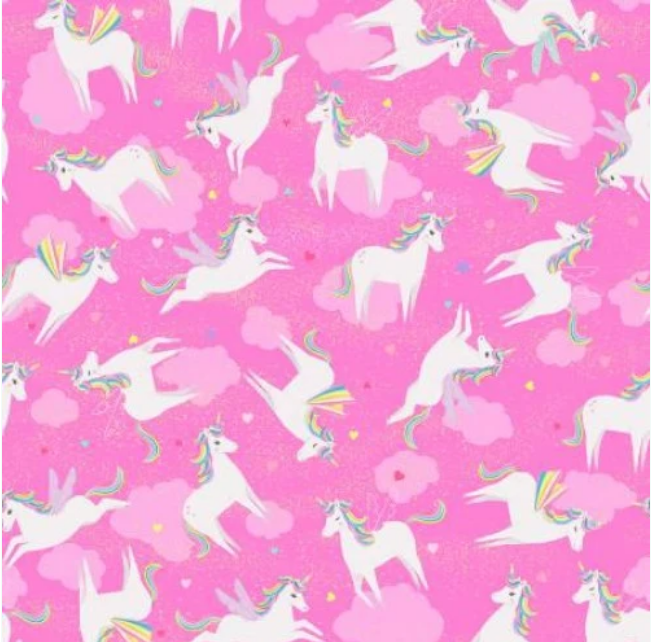 Clothworks Unicorn Love Tossed Unicorns Light Fuchsia