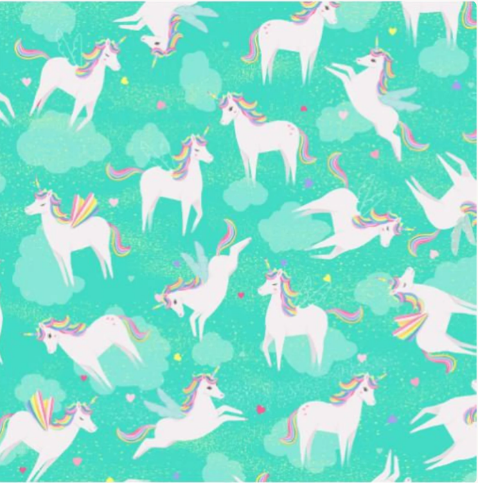 Clothworks Unicorn Love Tossed Unicorns Turquoise