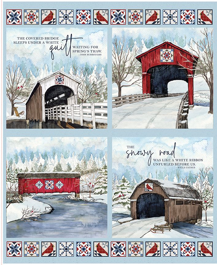 Covered Bridges in Winter 36in Pillow Panel