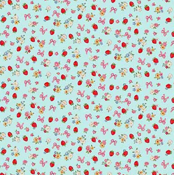 Margaret & Sophie Dear Little World 3 Tossed Strawberries Aqua