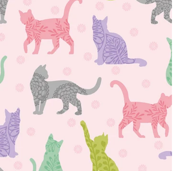 Benartex Cozy Cats Kitty Sunshine Light Pink Multi