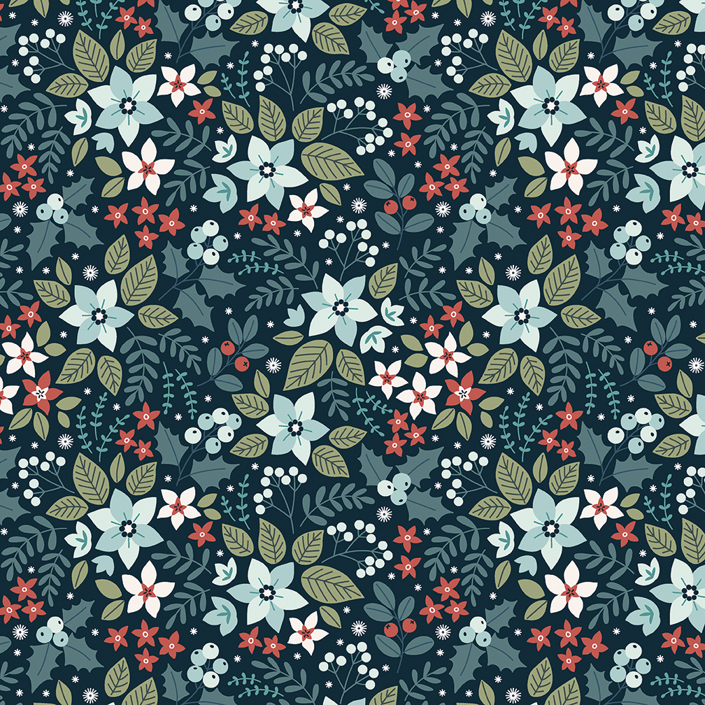 Benartex Holly & Hearth Yule Midnight Floral