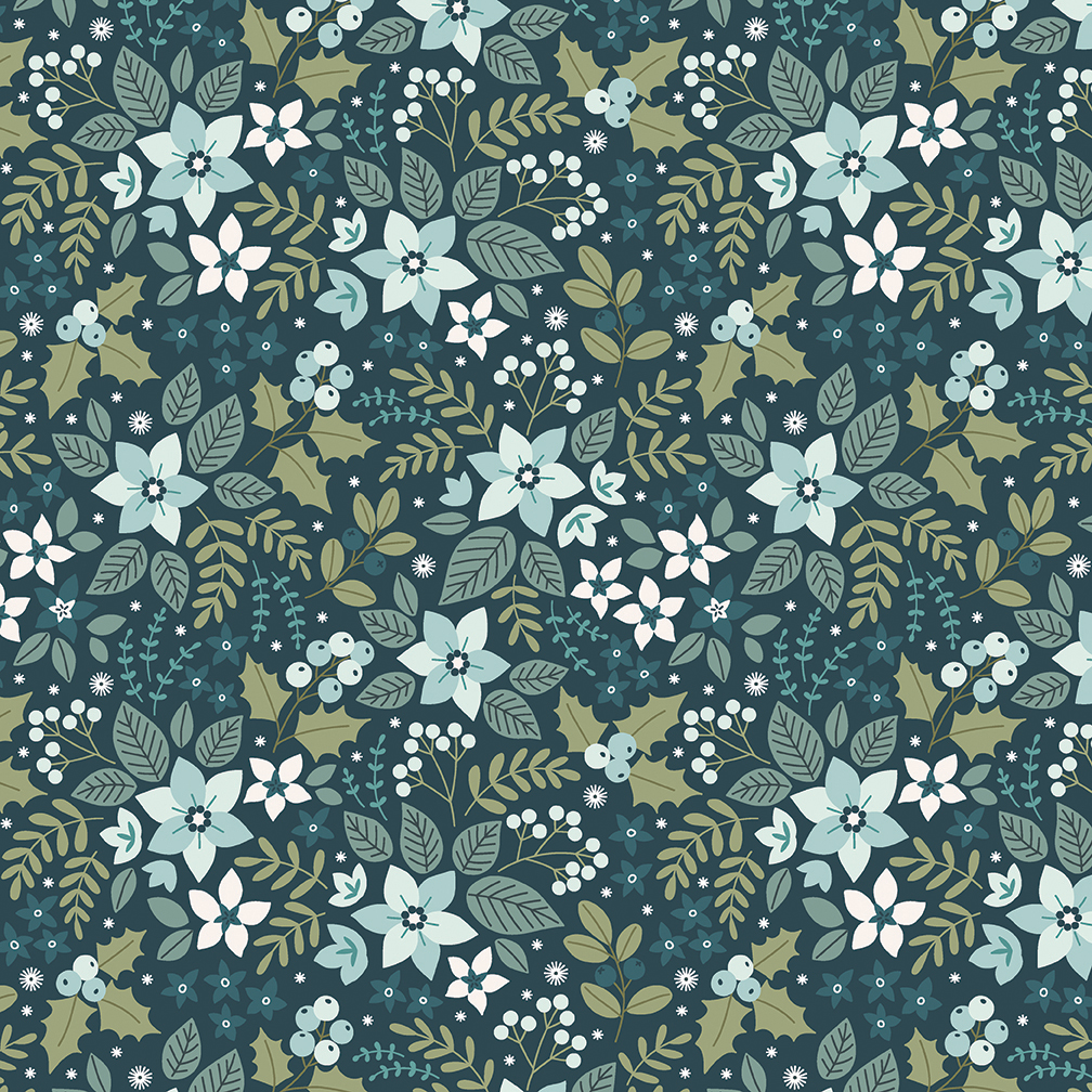 Benartex Holly & Hearth Yule Teal Floral