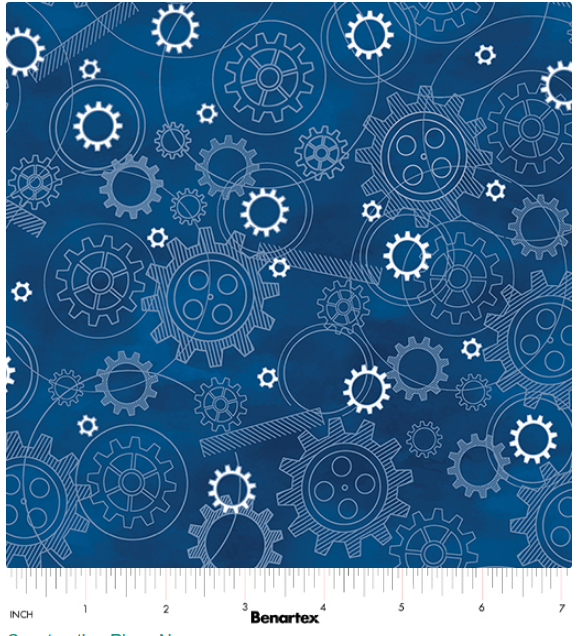 Benartex Little Builder Construction Plans Navy Blue