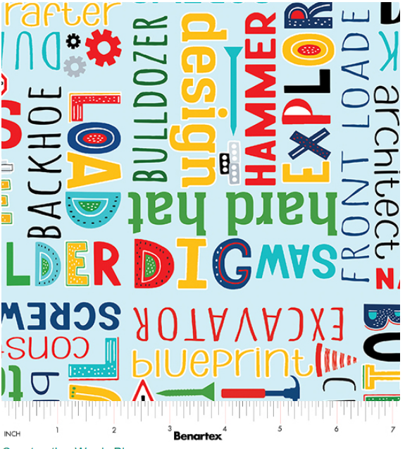Benartex Little Builder Construction Words Blue