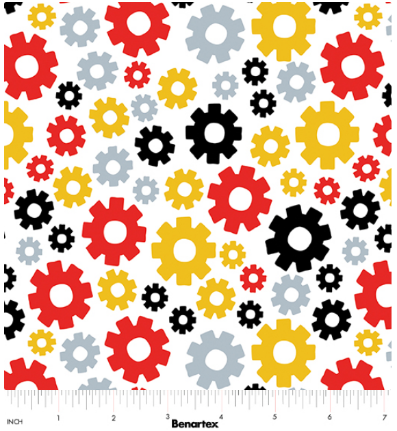 Benartex Little Builder Little Gears White