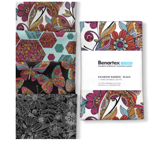 Benartex Rainbow Garden Black 4-yd Bundle