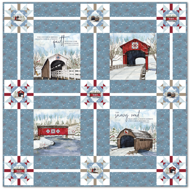 Covered Bridges in Winter Pillow Panel Quilt Kit
