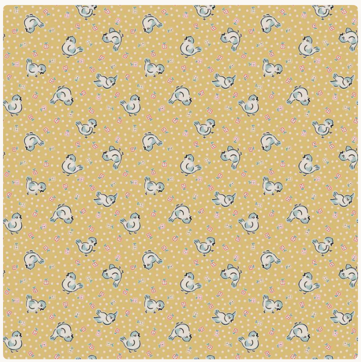 Poppie Cotton Home Sweet Home Bluebirds Yellow