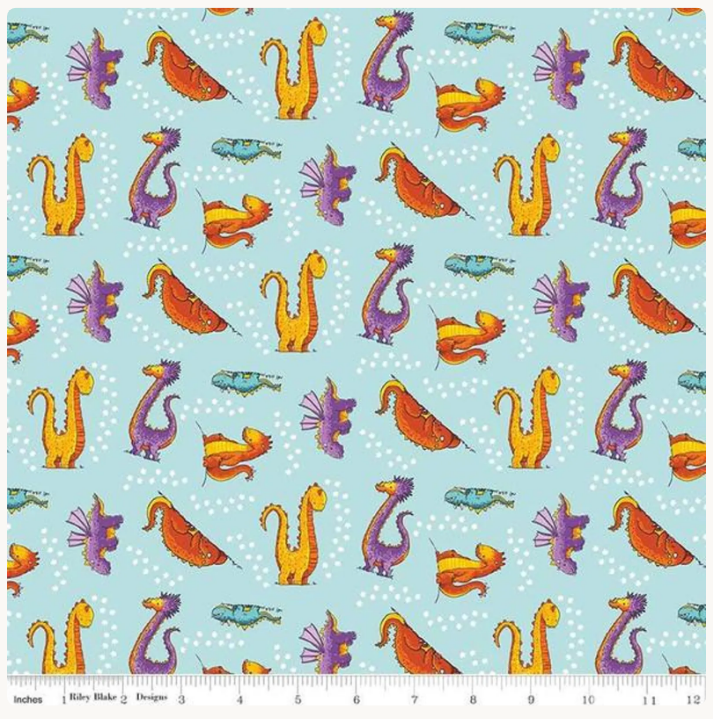 Riley Blake Dragons, Dragon Toss Blue