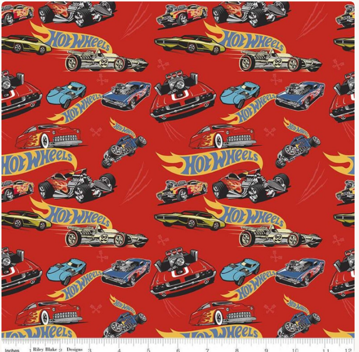Riley Blake Hot Wheels Classic Car Logo Toss Red