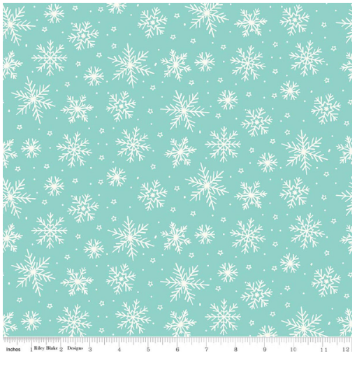 Riley Blake The North Pole Flannel Snowflakes Aqua