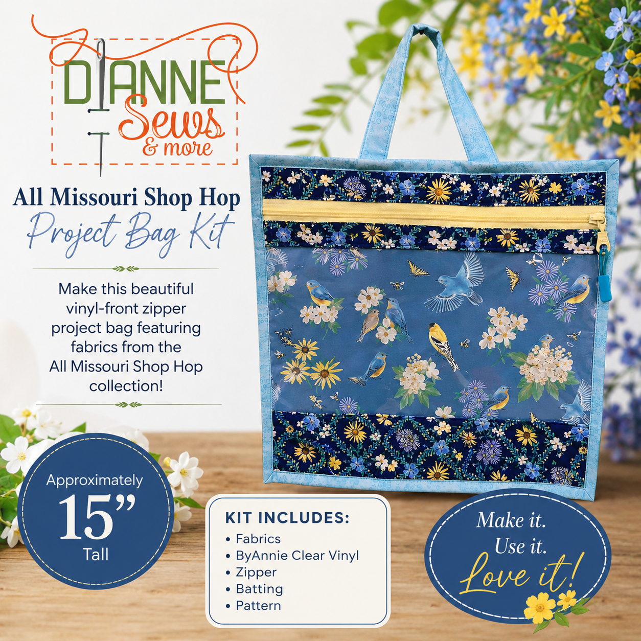 All MO Shop Hop Project Bag Birds Blue