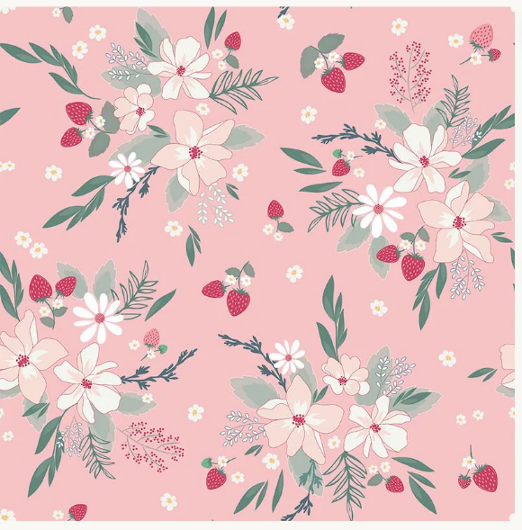 Riley Blake Berry Market Main Floral Frosting Pink