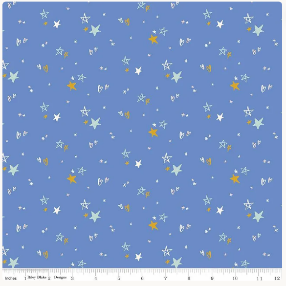 Riley Blake Flannel Star Toss Blueberry